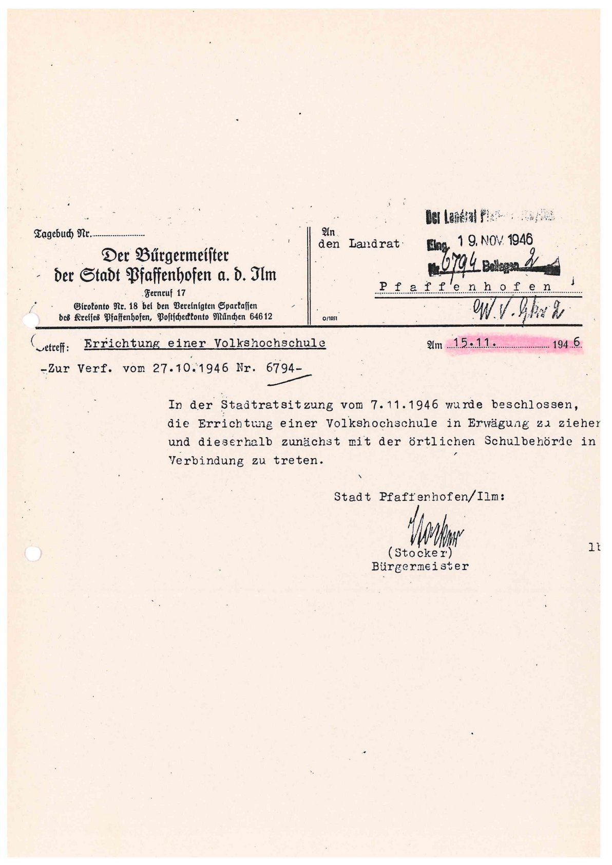 Beschluss Pfaffenhofen 07.11. 1946