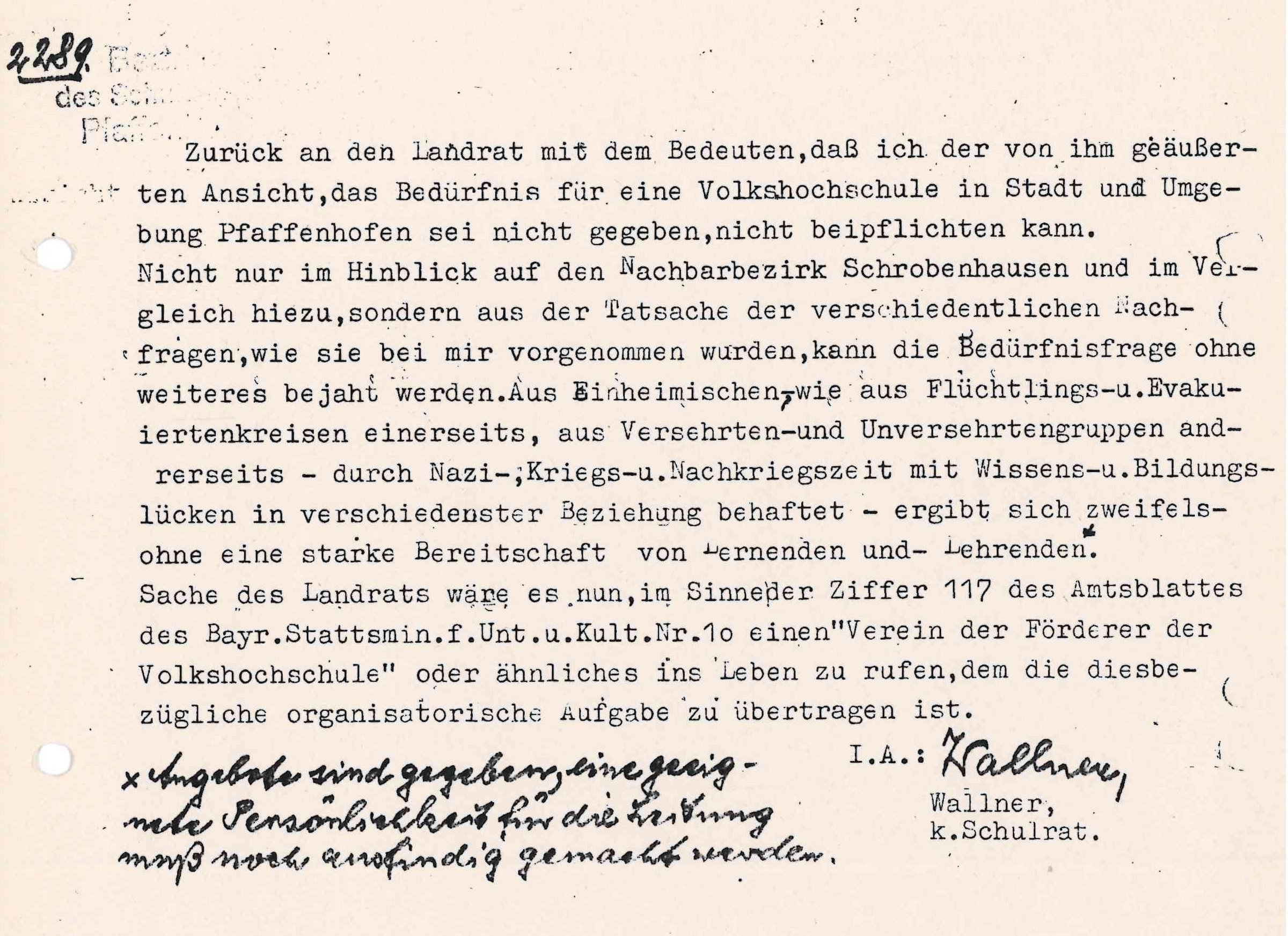 Widerspruch von Schulrat Wallner